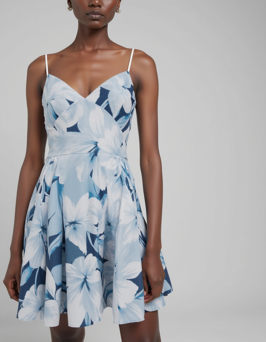 Light Blue Floral French Crepe Fabric