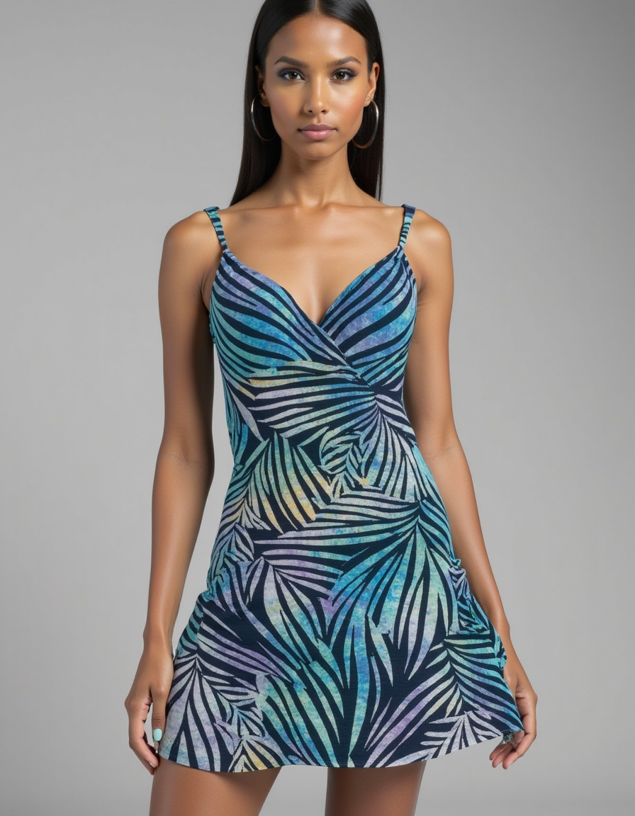 Tropical Leaves French Crepe Fabric