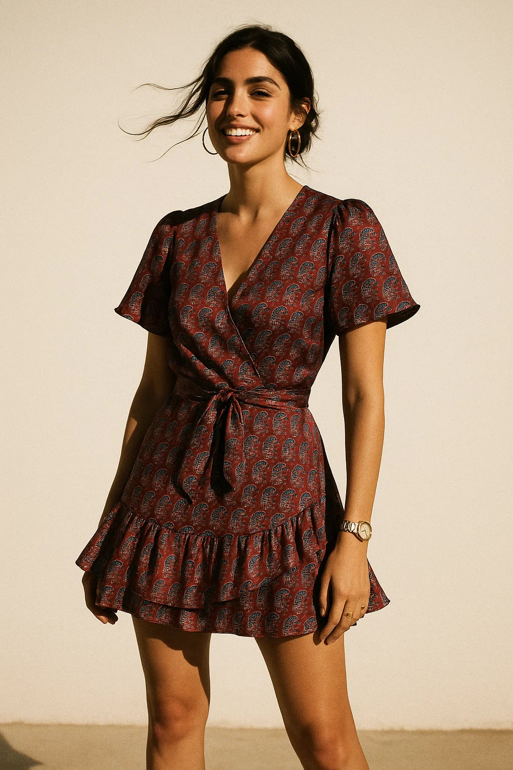 Decorative Flower Tree Redish Digital Printed Fabric - Crepe