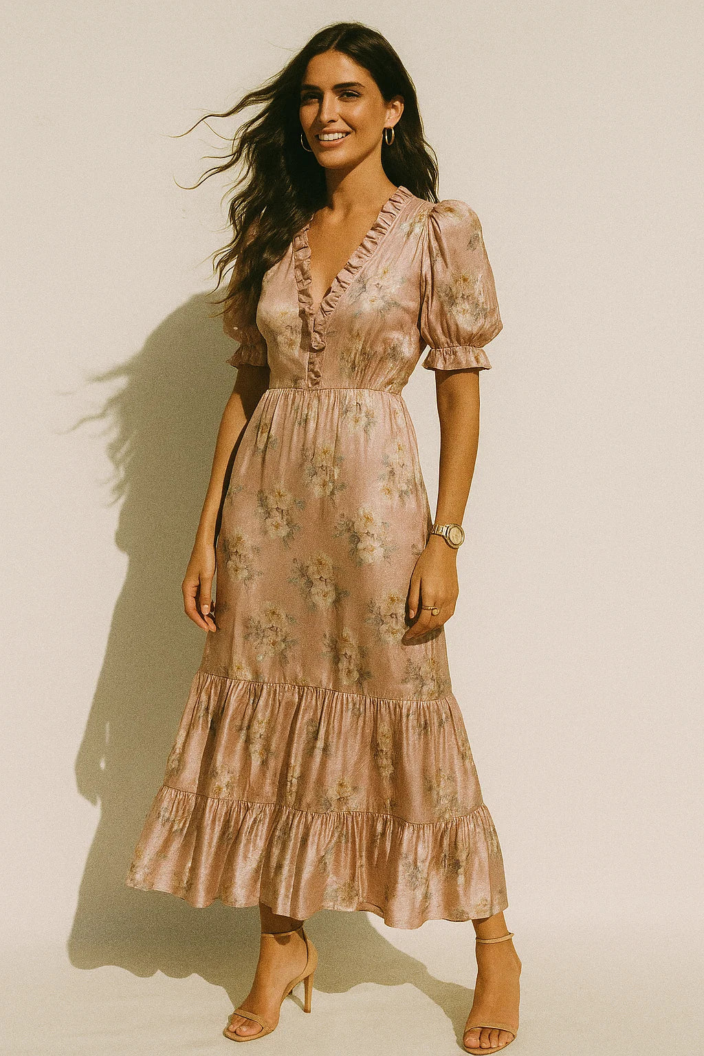 Camellia With Watusi Colour Digital Printed Fabric - Crepe