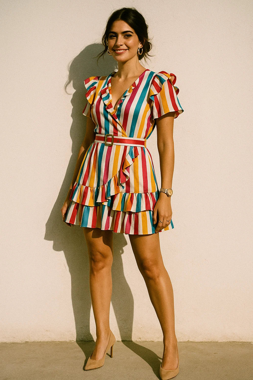 Morden Rainbow Strips Printed Fabric - Crepe