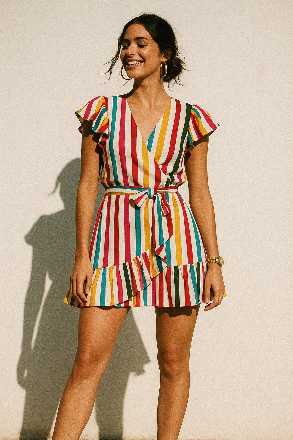 Morden Rainbow Strips Printed Fabric - Crepe