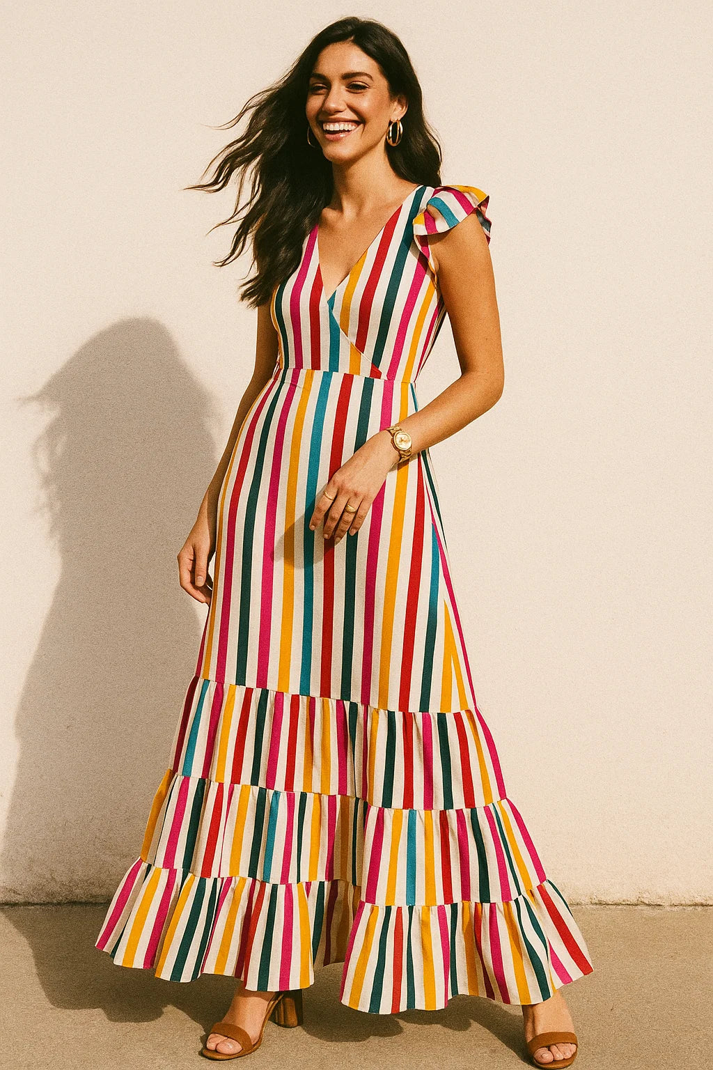 Morden Rainbow Strips Printed Fabric - Crepe