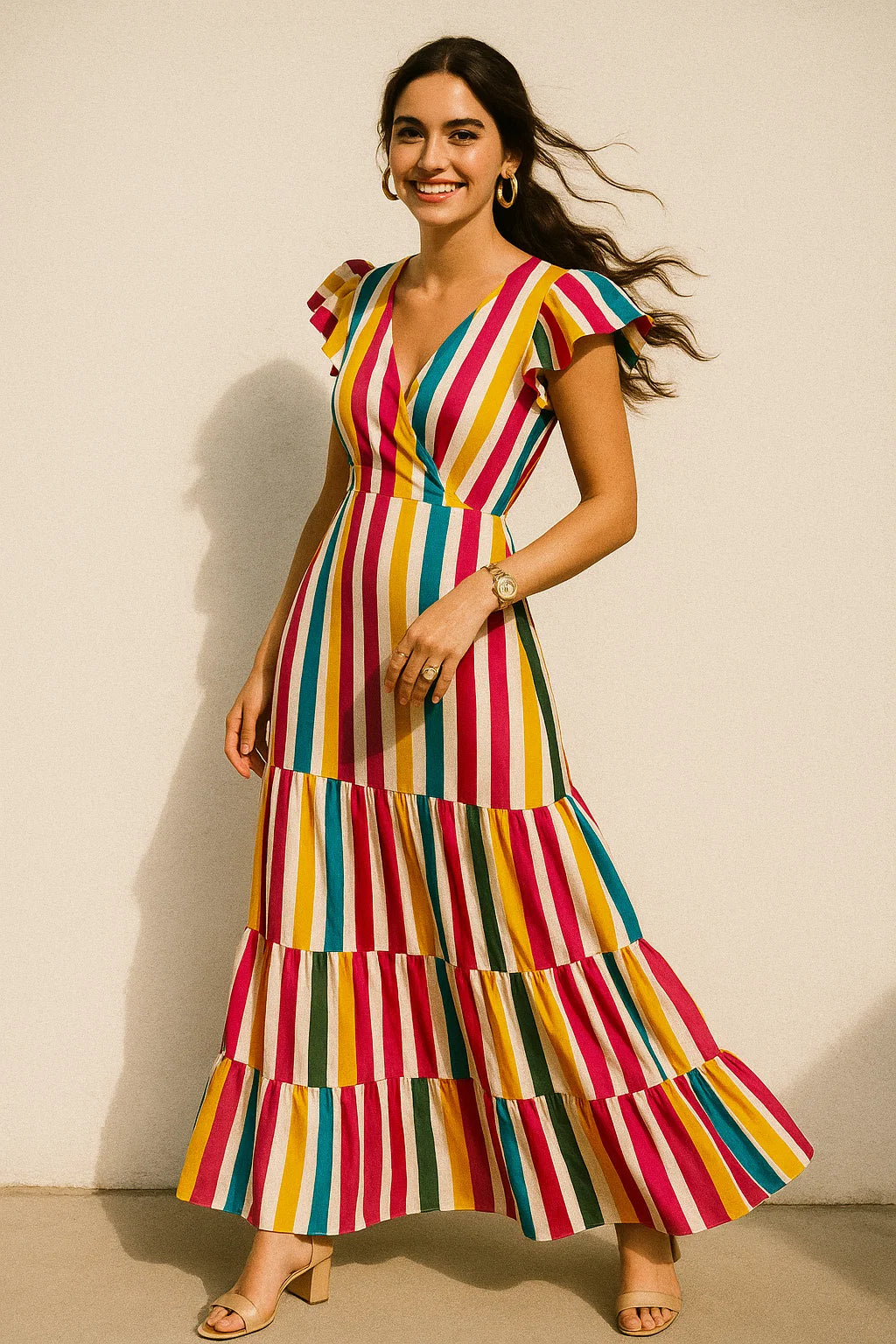 Morden Rainbow Strips Printed Fabric - Crepe