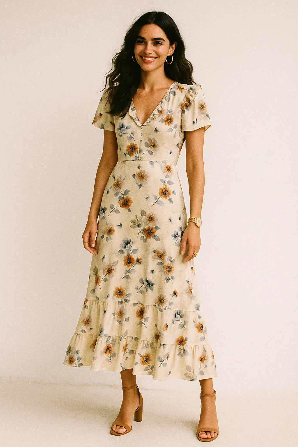 Beautiful Anemone Flower Bunch Digital Printed Fabric - Crepe