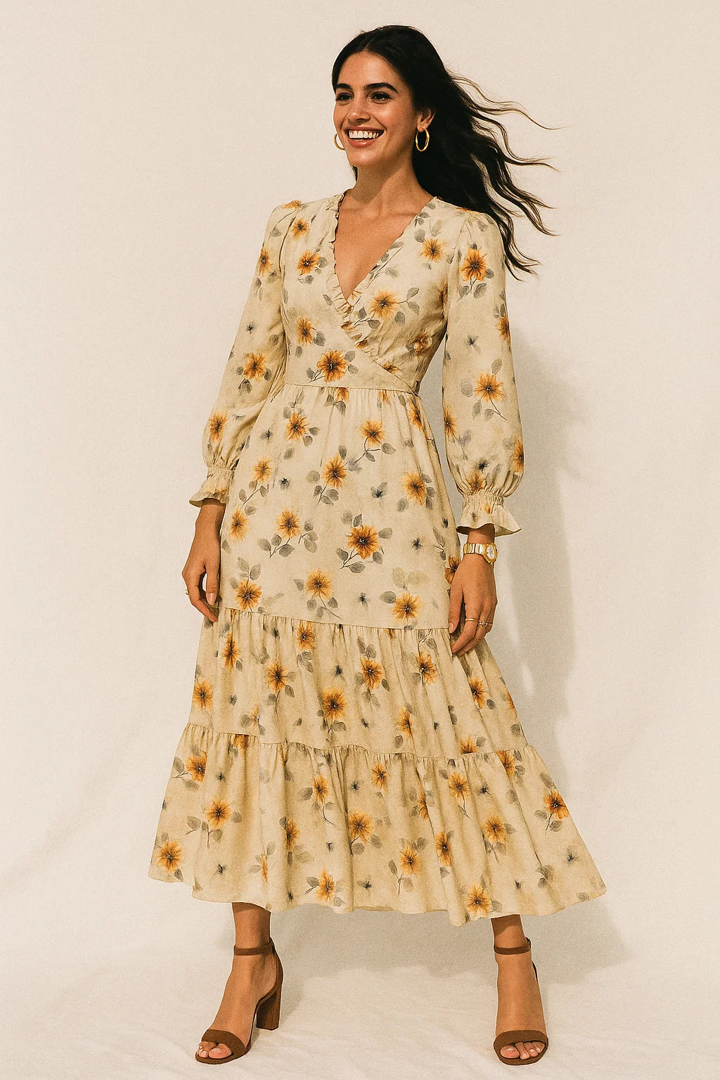 Beautiful Anemone Flower Bunch Digital Printed Fabric - Crepe