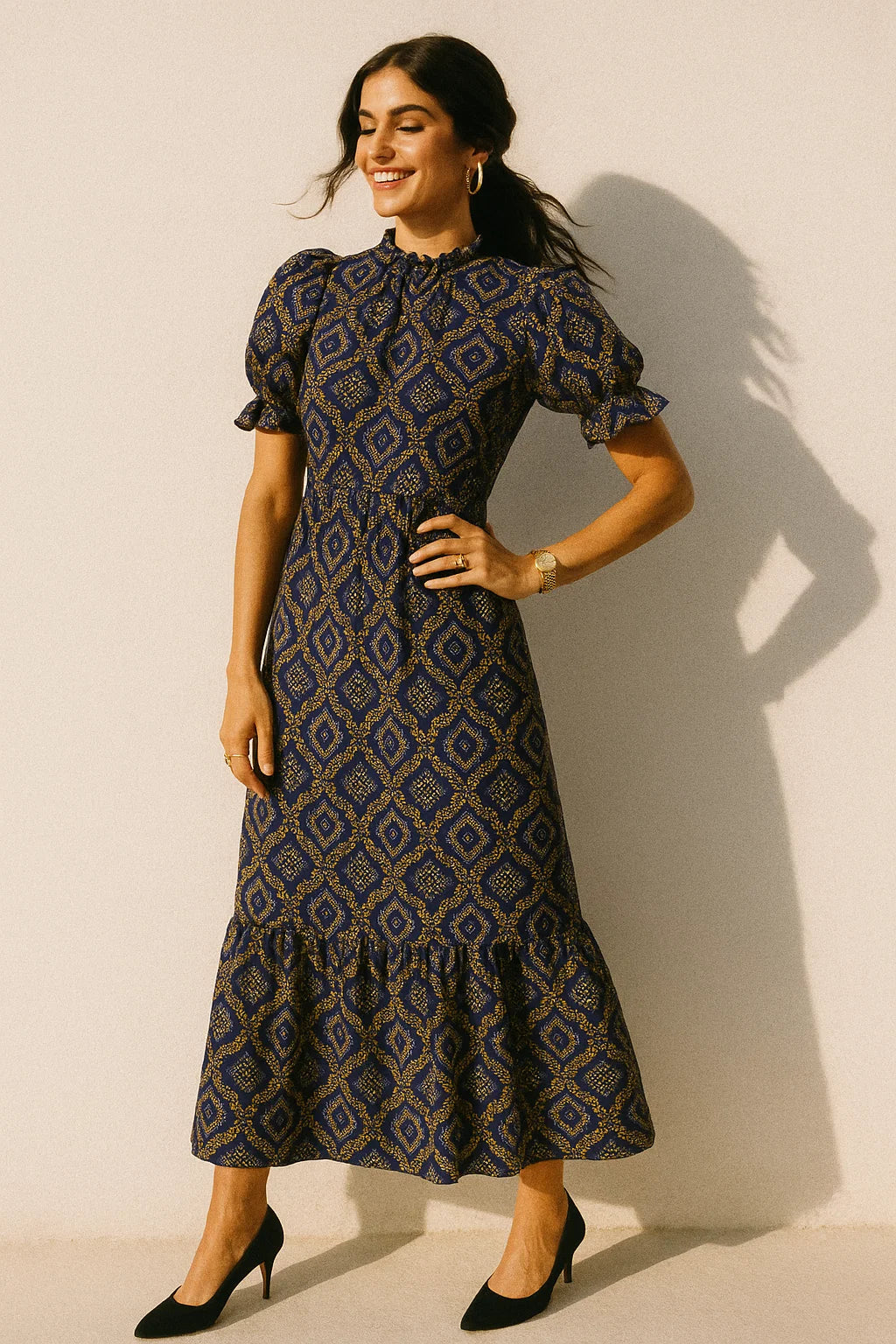 Tiny Yellow And White Doted Digital Printed Fabric - Crepe