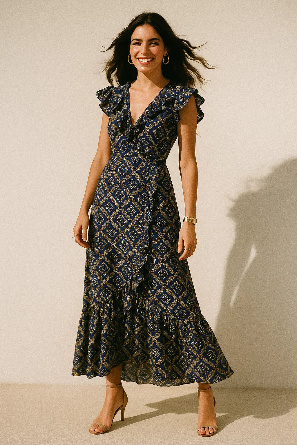 Tiny Yellow And White Doted Digital Printed Fabric - Crepe