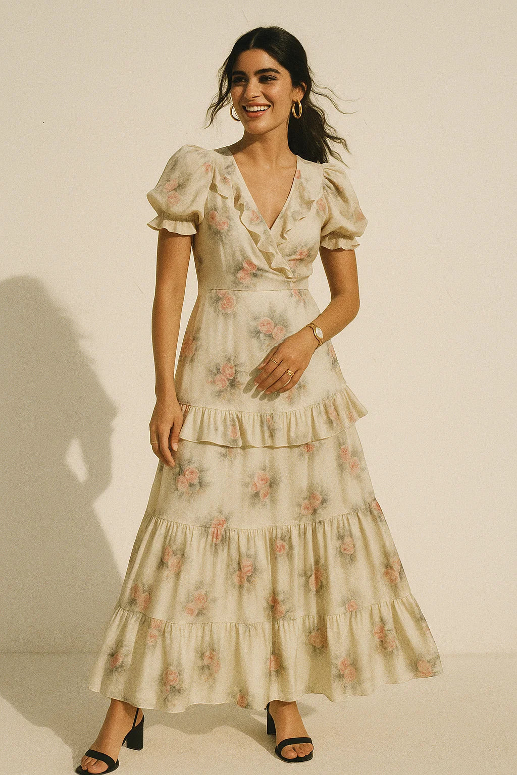 Beautiful Summer Peony Bunch Digital Printed Fabric - Crepe