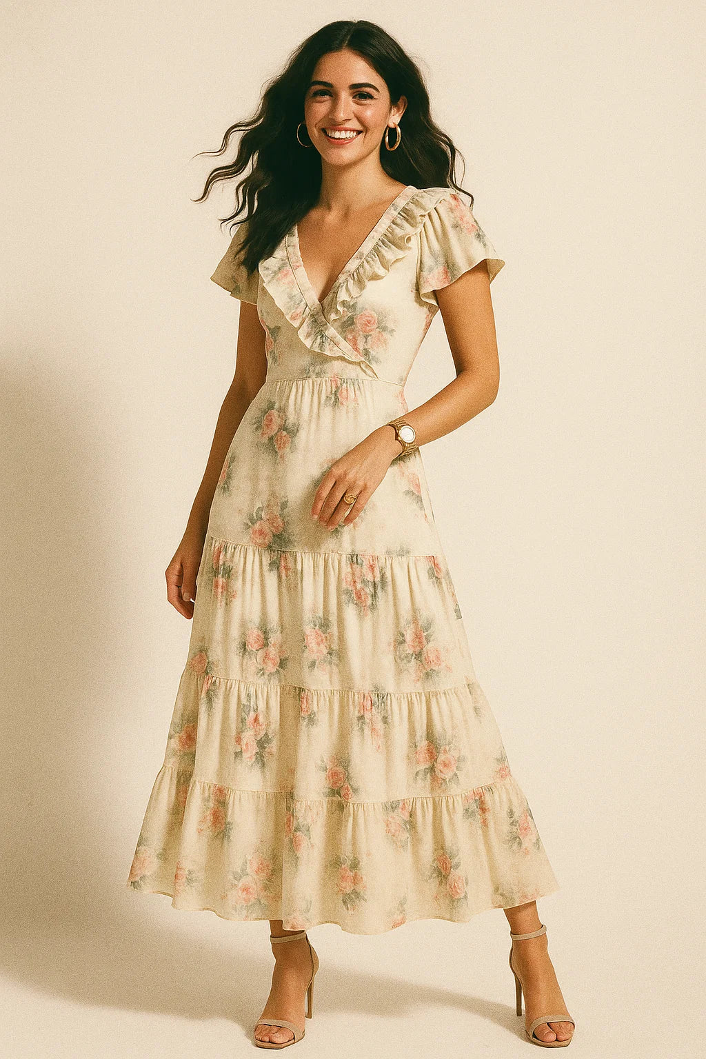 Beautiful Summer Peony Bunch Digital Printed Fabric - Crepe