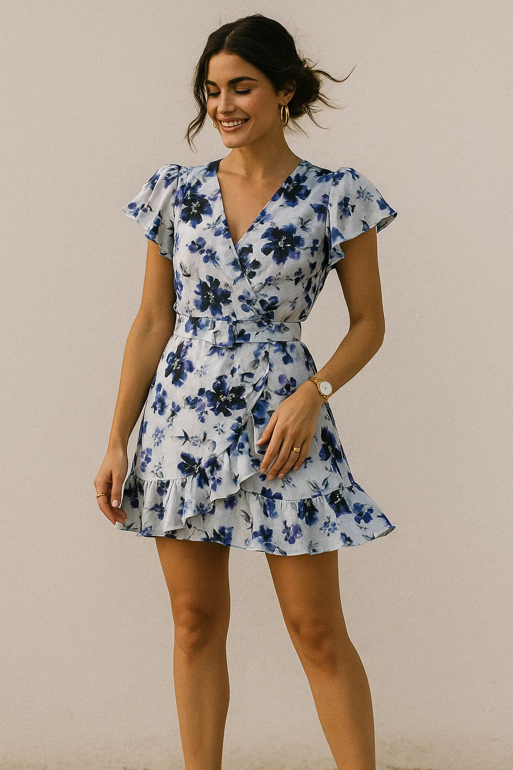 Beautiful Pansy Blue Flower Digital Printed Fabric - Crepe