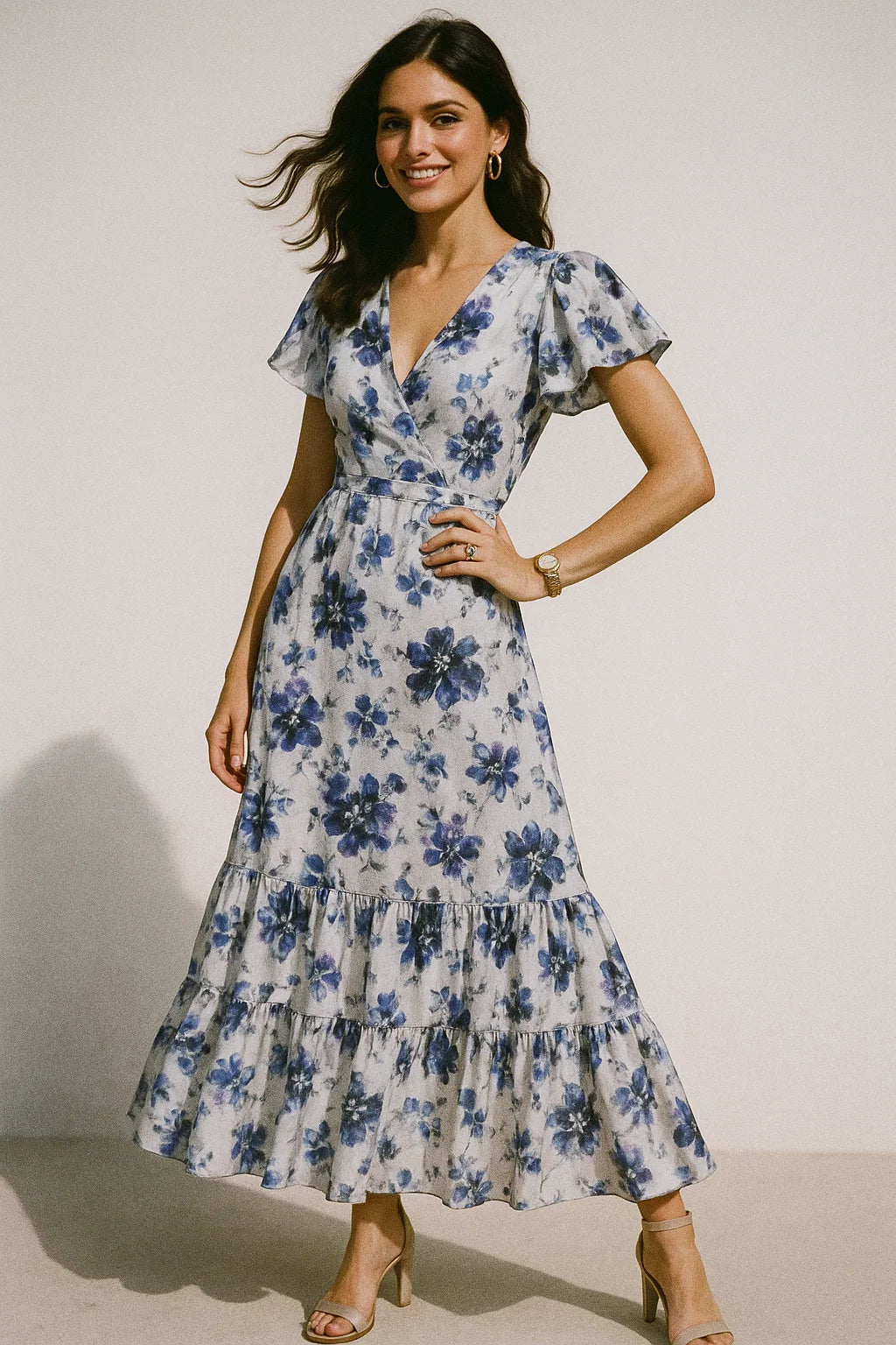 Beautiful Pansy Blue Flower Digital Printed Fabric - Crepe