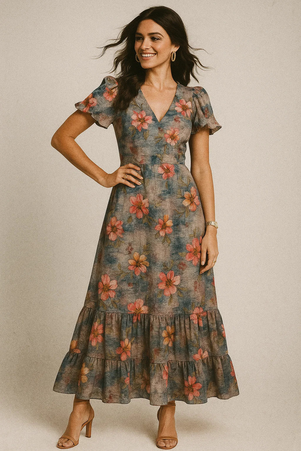 Periwinkle Flower Paper Art Digital Printed Fabric - Crepe