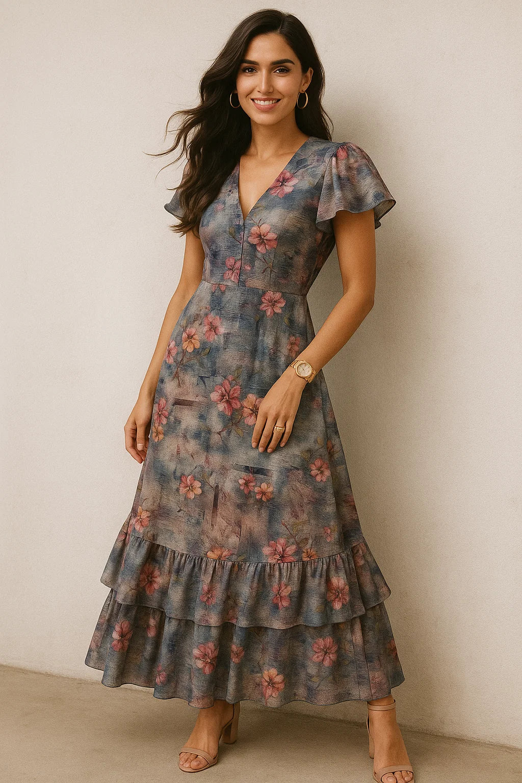 Periwinkle Flower Paper Art Digital Printed Fabric - Crepe