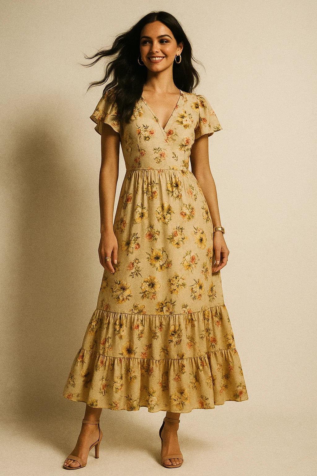 Hawaiian Zinnia Flower Roses Digital Printed Fabric - Crepe