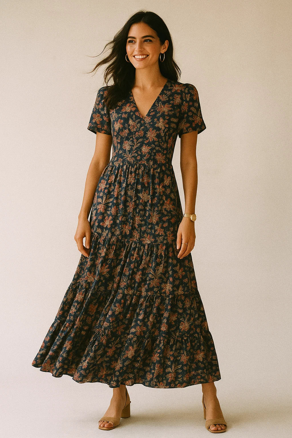 Decorative Jacobean Bluish Digital Printed Fabric - Crepe