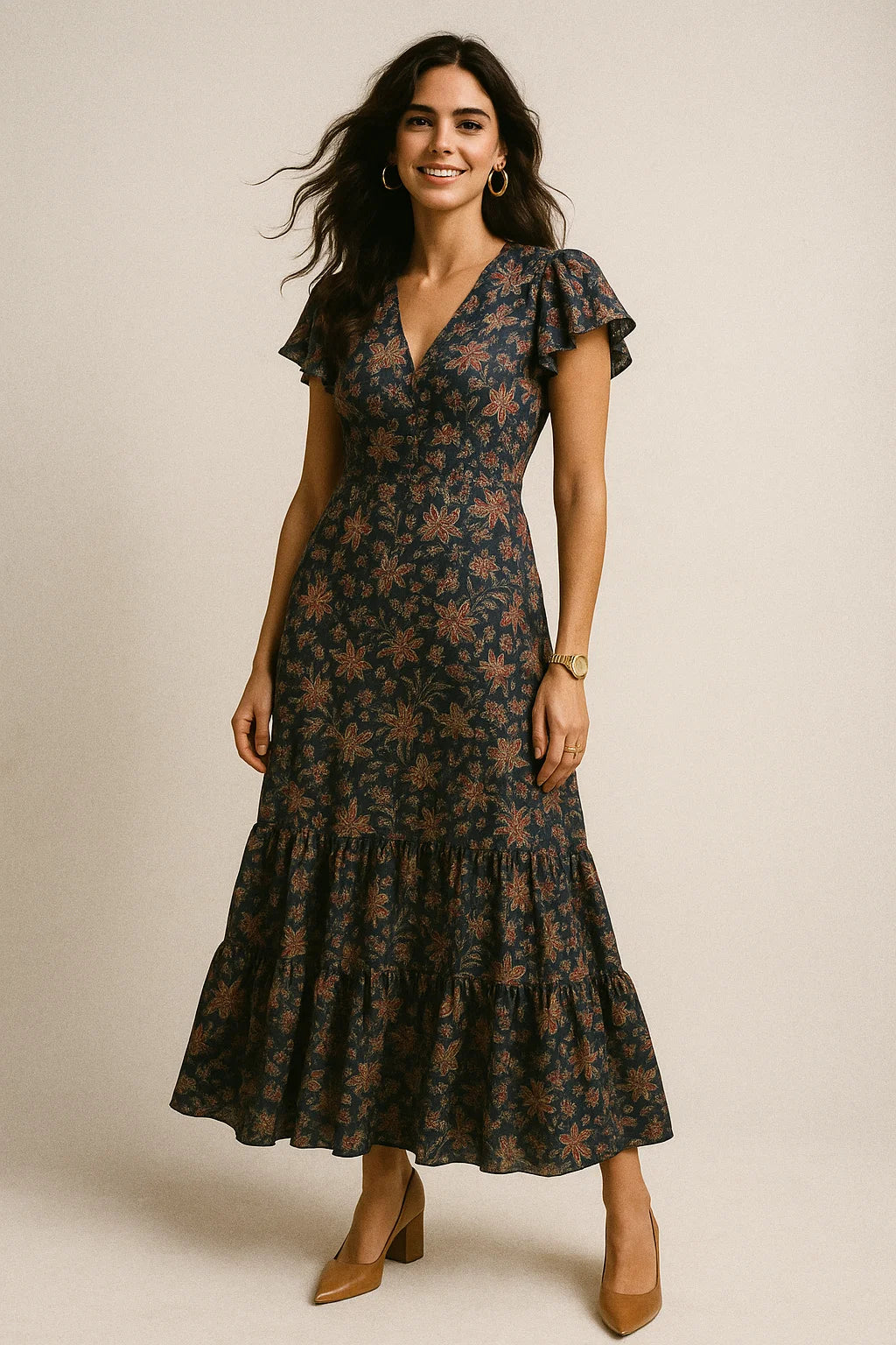 Decorative Jacobean Bluish Digital Printed Fabric - Crepe