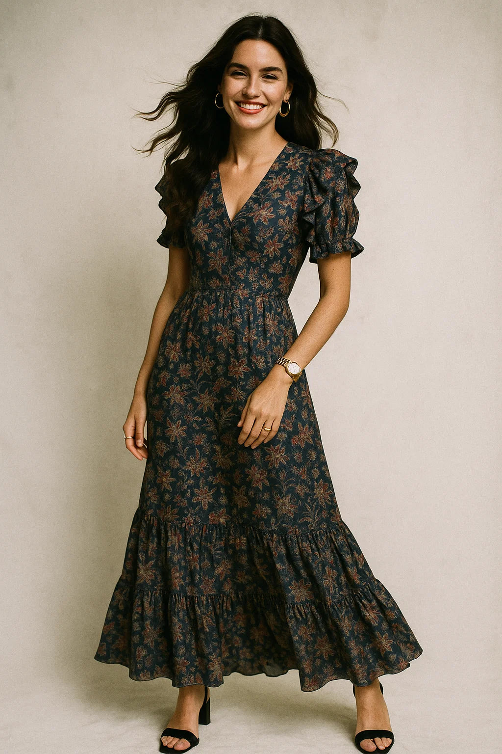 Decorative Jacobean Bluish Digital Printed Fabric - Crepe