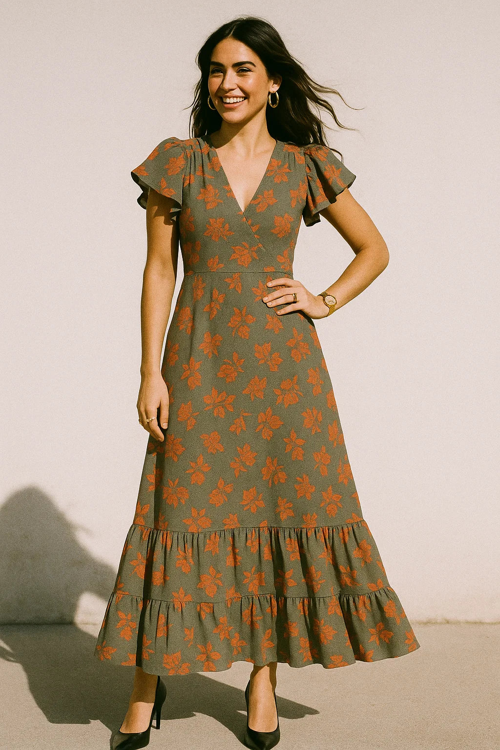 Tulips Roses With Orange Colour Digital Printed Fabric - Crepe