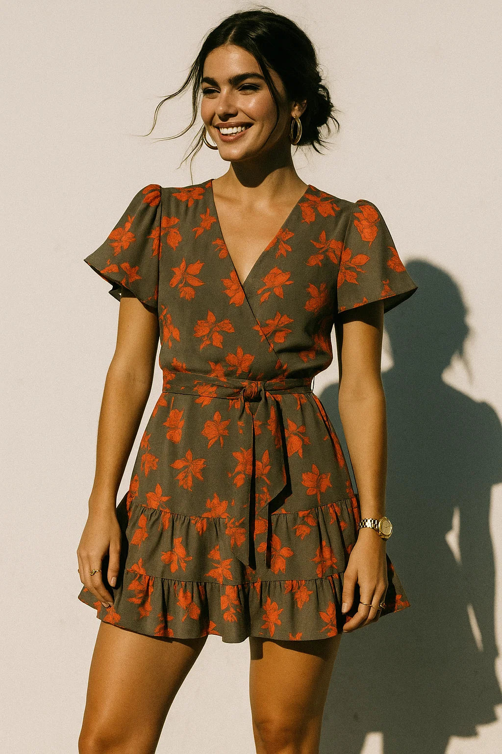 Tulips Roses With Orange Colour Digital Printed Fabric - Crepe