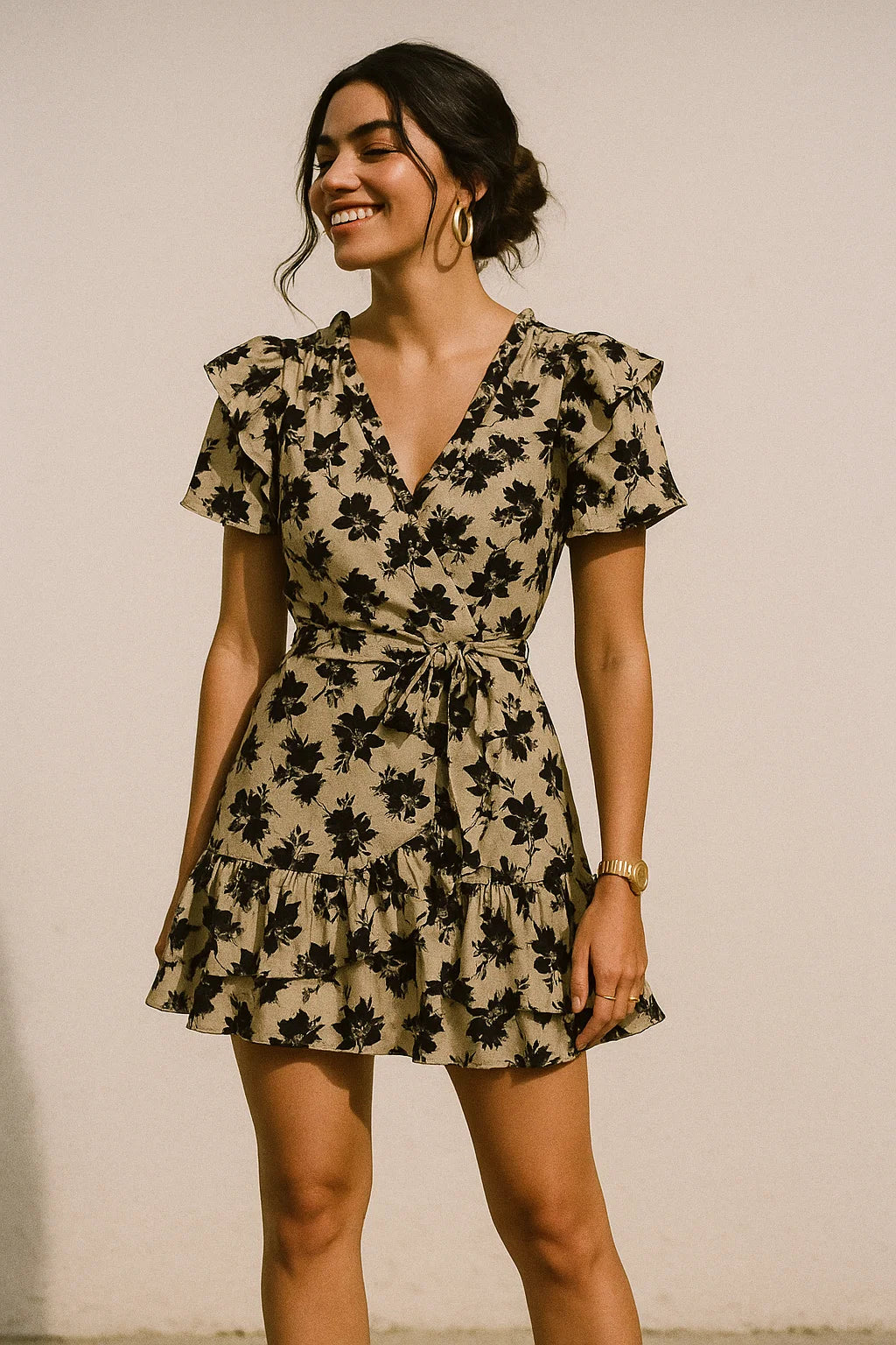 Black Floral Flower Digital Printed Fabric - Crepe