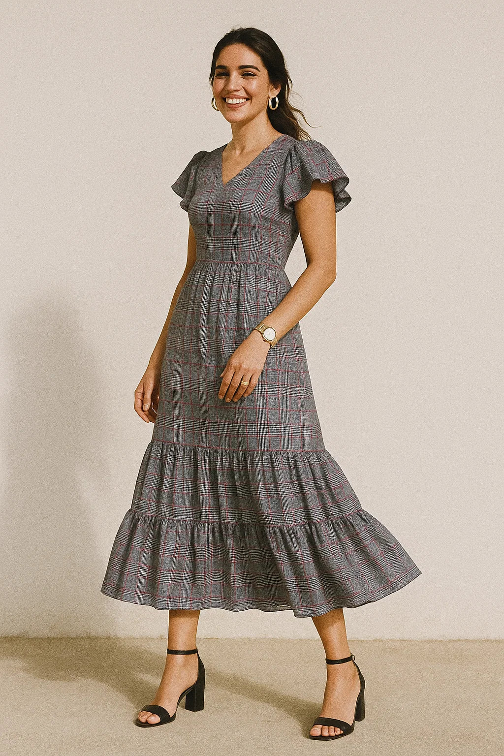 Tiny Strips Glen Checks Digital Printed Fabric - Crepe