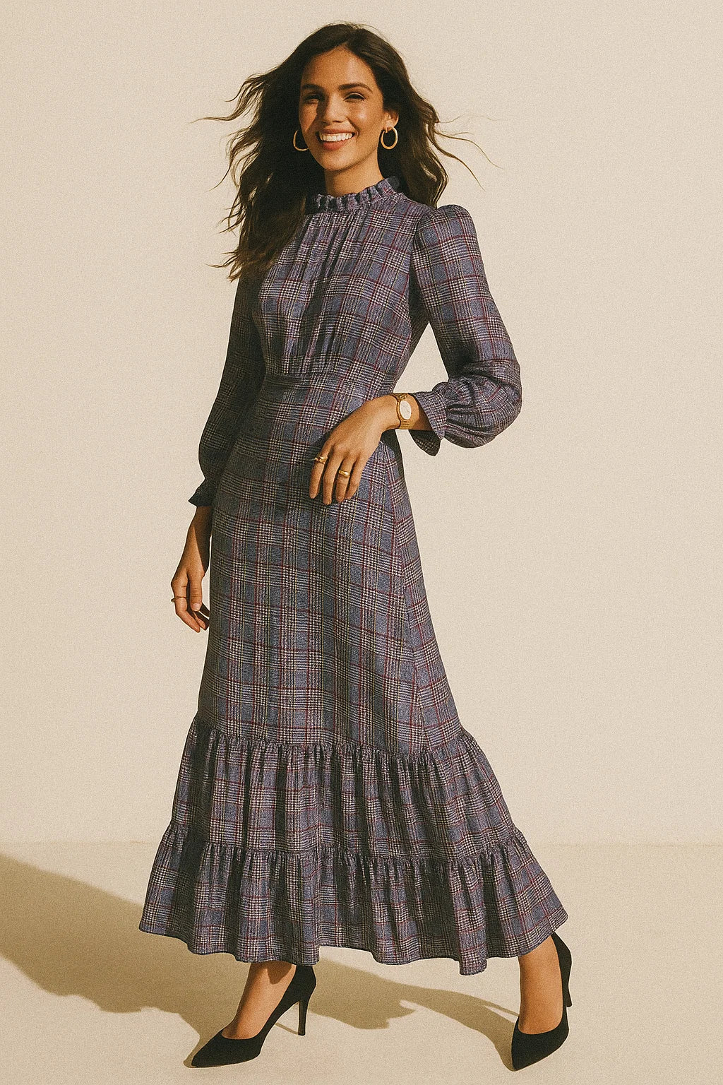 Tiny Strips Glen Checks Digital Printed Fabric - Crepe