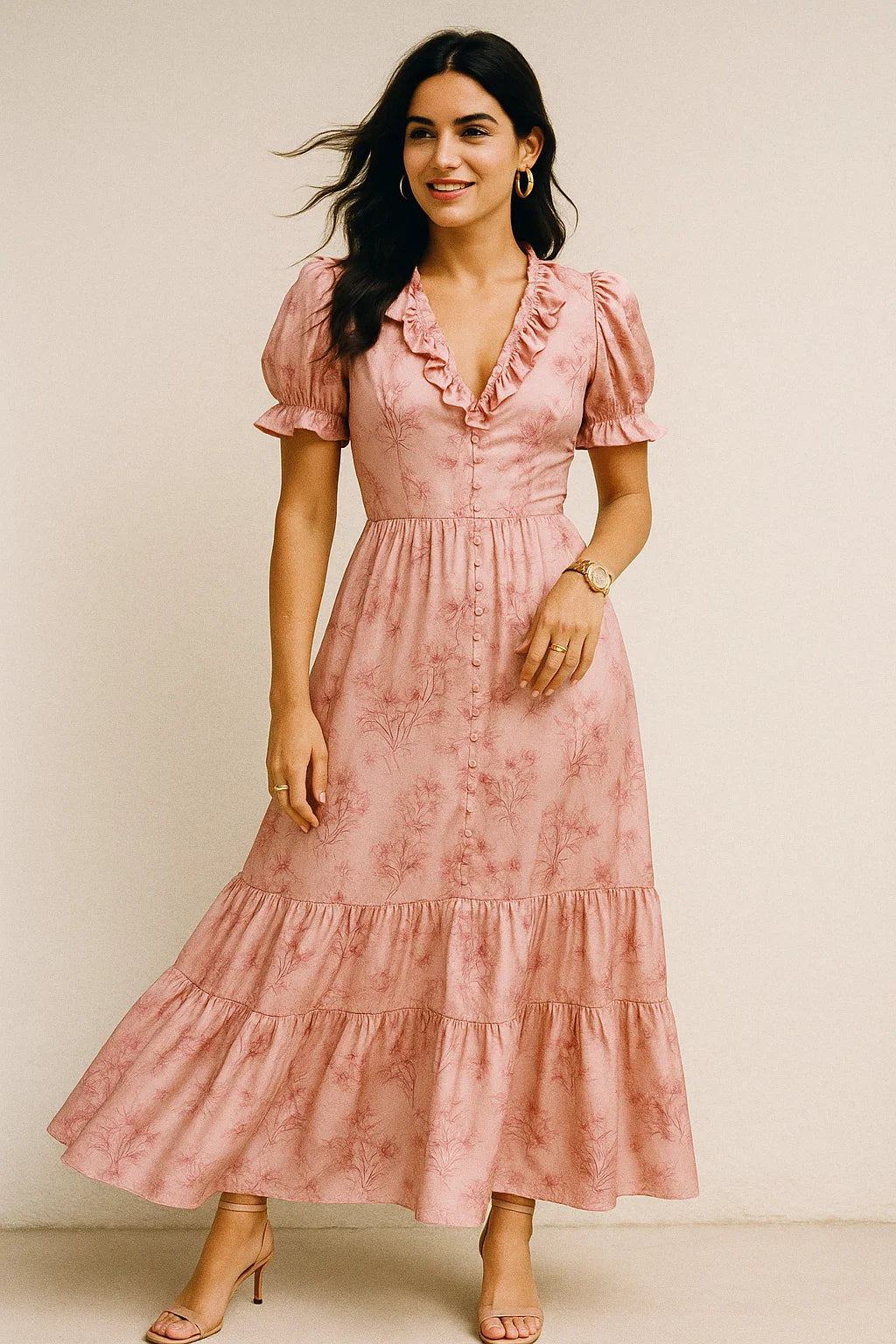 Pinkish Sunflower And Citntz Digital Printed Fabric - Crepe