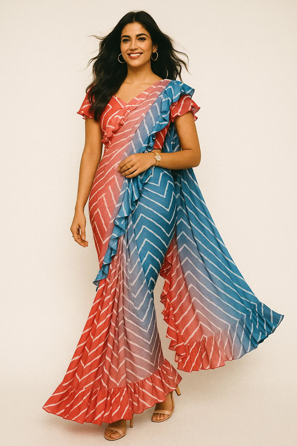 Morden Colours Of Zigzag Digital Printed Fabric - Crepe