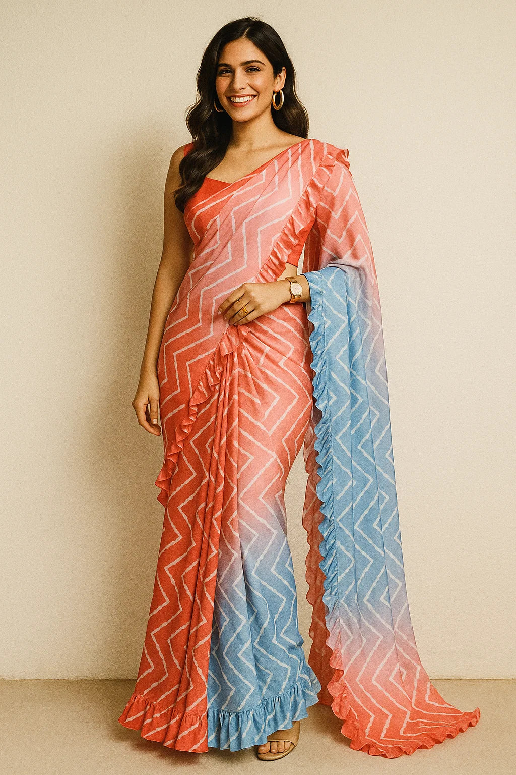 Morden Colours Of Zigzag Digital Printed Fabric - Crepe