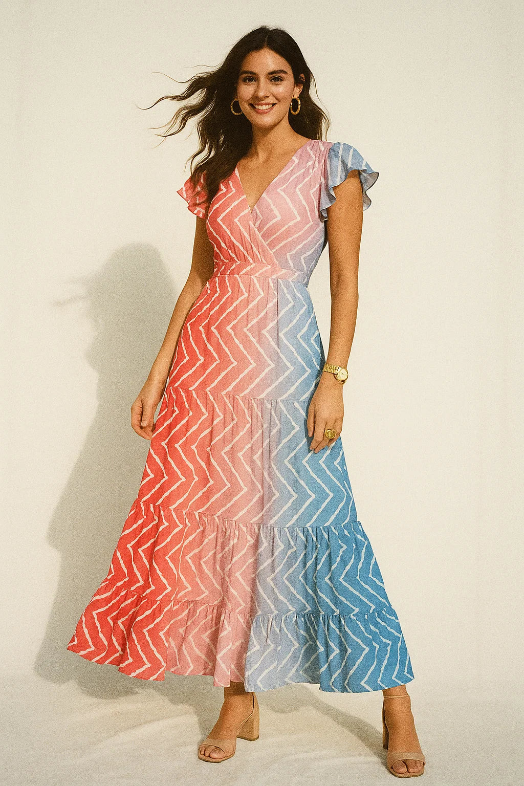 Morden Colours Of Zigzag Digital Printed Fabric - Crepe