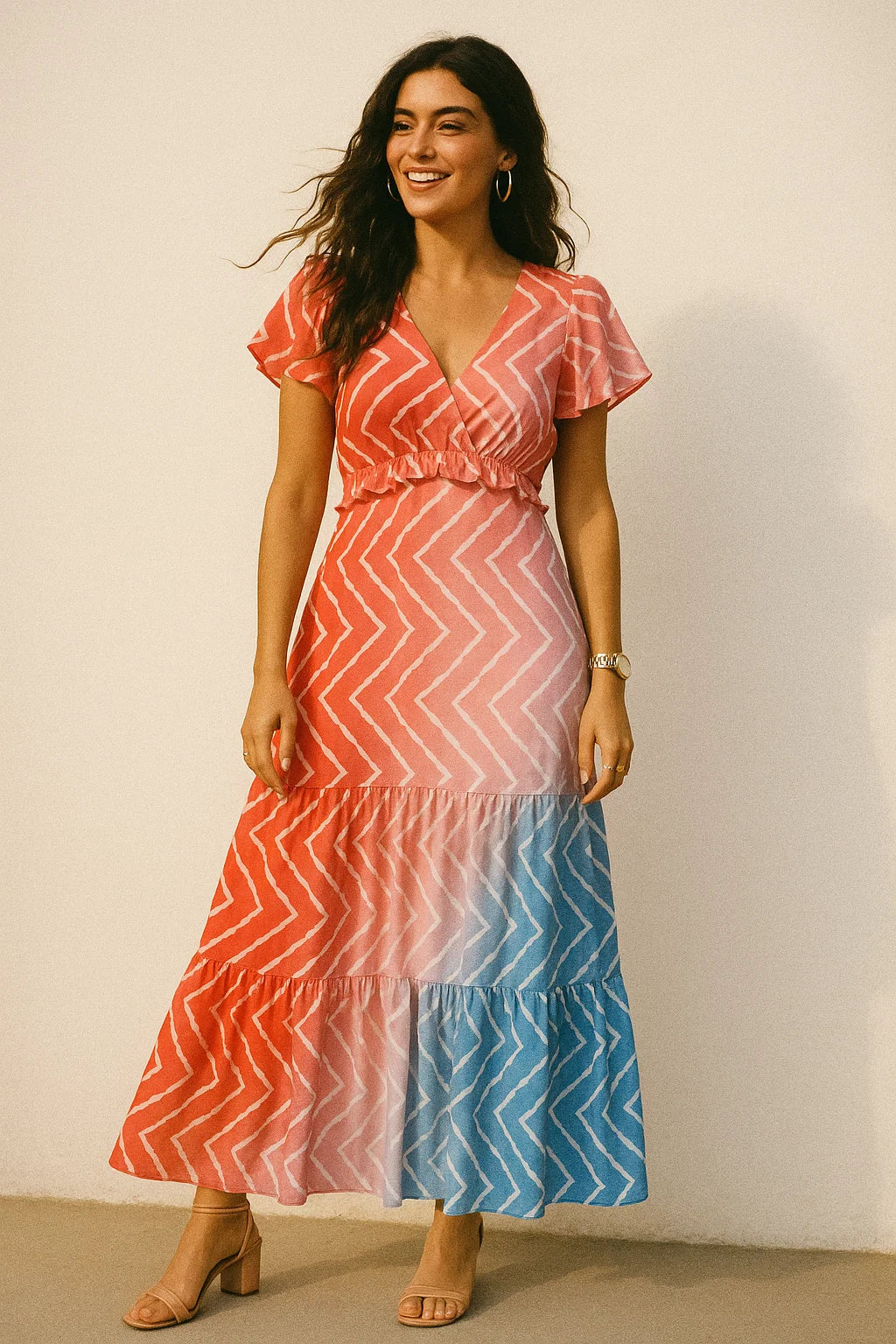 Morden Colours Of Zigzag Digital Printed Fabric - Crepe