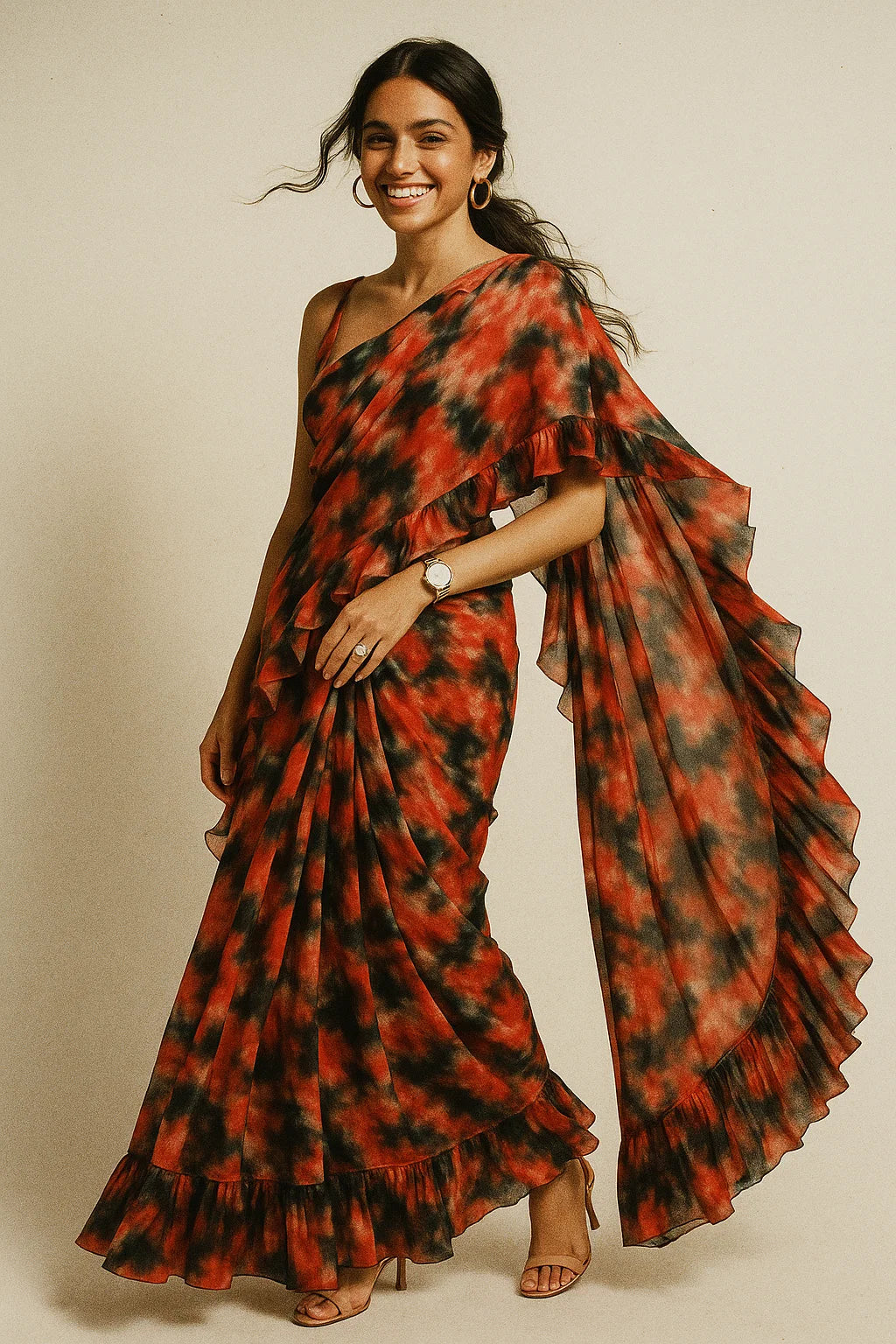 Watercolour Mapal Leafs Flower Digital Printed Fabric - Crepe