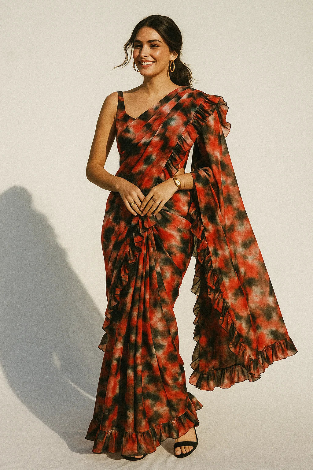 Watercolour Mapal Leafs Flower Digital Printed Fabric - Crepe