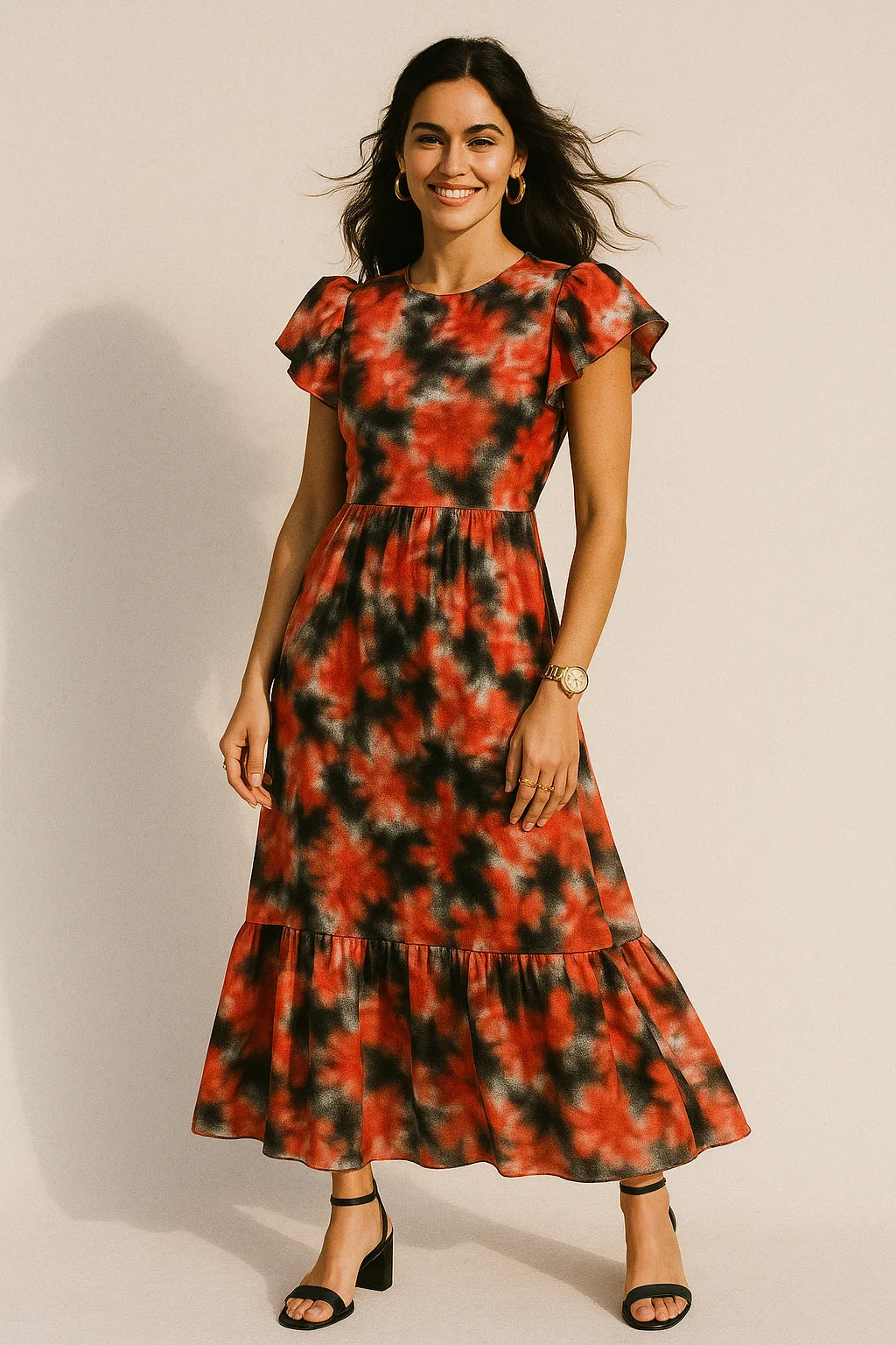 Watercolour Mapal Leafs Flower Digital Printed Fabric - Crepe