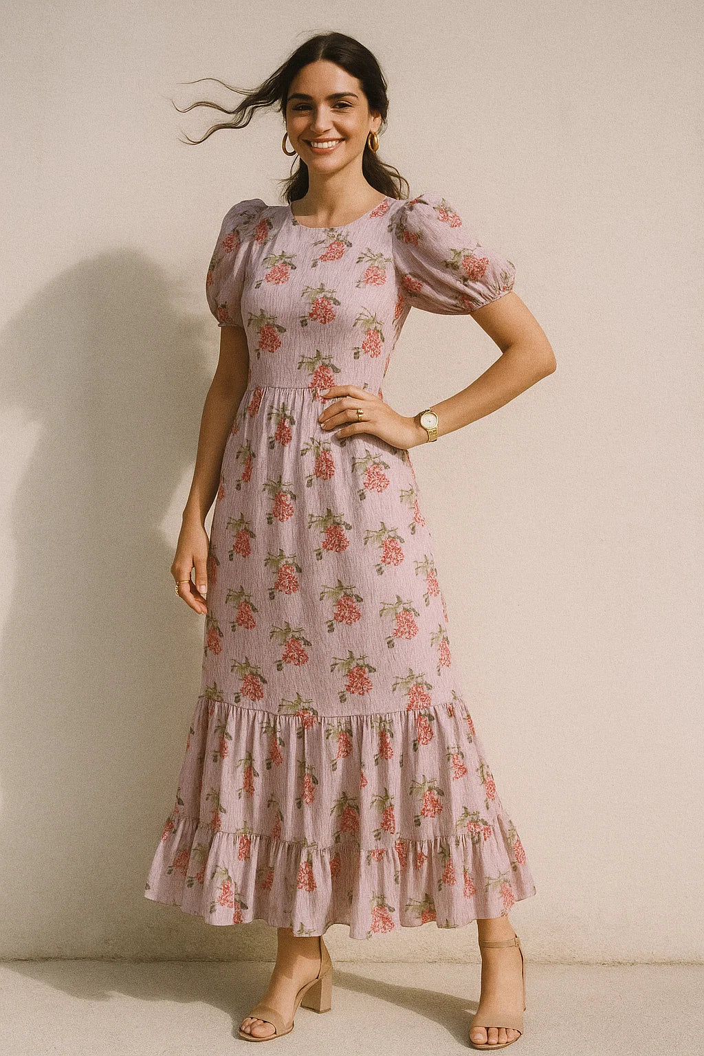 Pink Flower Pack With Stripes Digital Printed Fabric  - Crepe