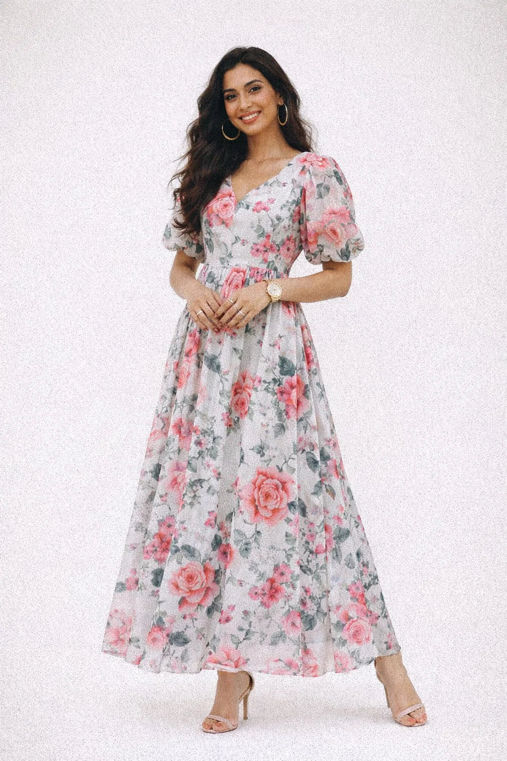 Elegant Pink Rose Floral Print on Soft Rayon Fabric