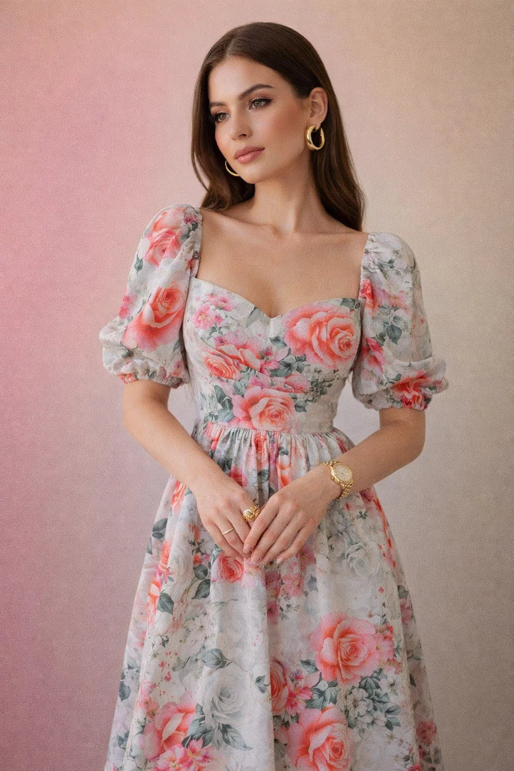 Elegant Pink Rose Floral Print on Soft Rayon Fabric