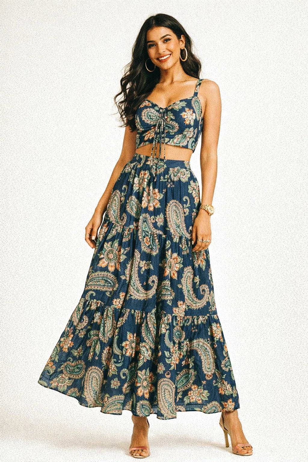 Navy Blue Paisley & Floral Printed Chanderi Fabric