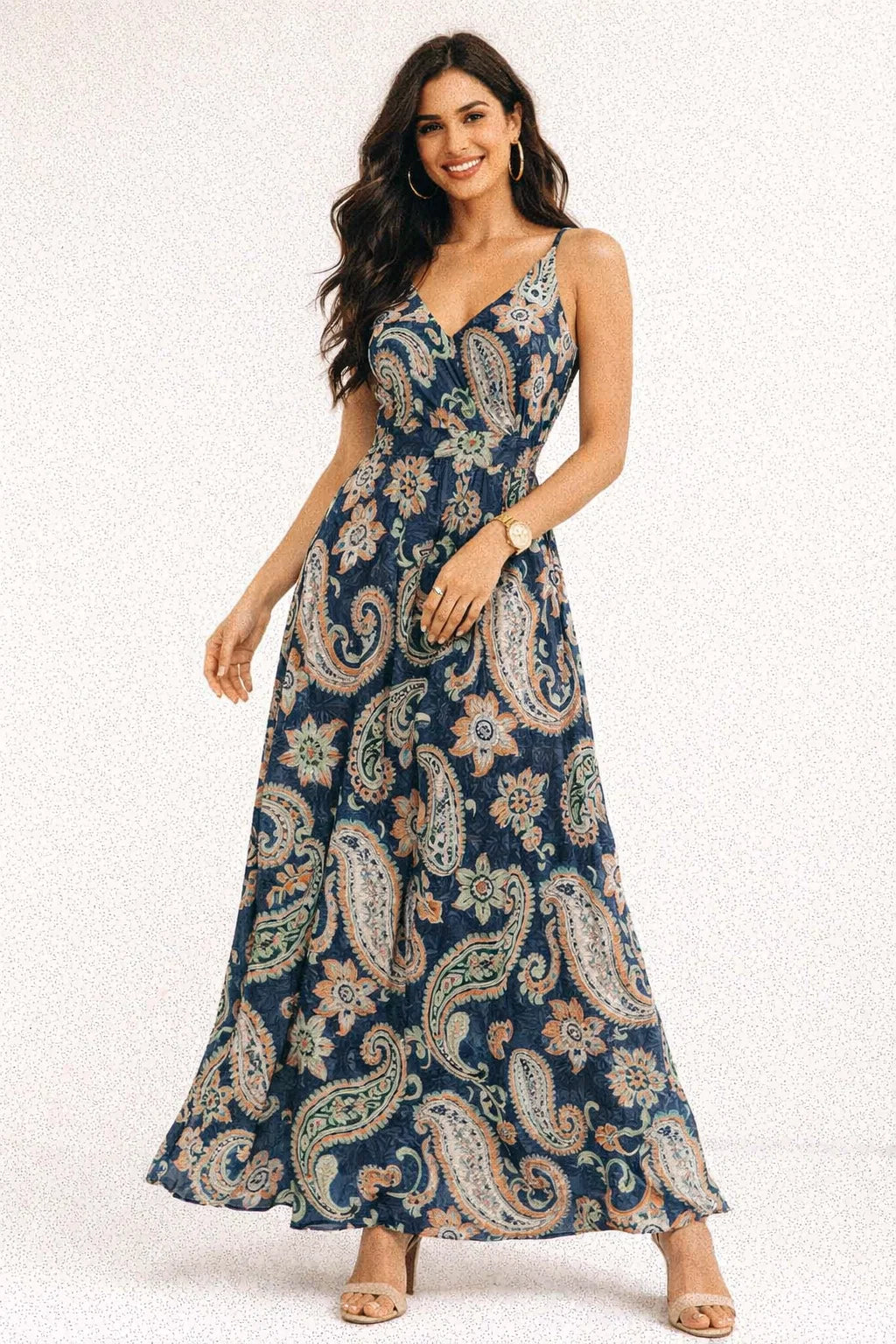 Navy Blue Paisley & Floral Printed Chanderi Fabric