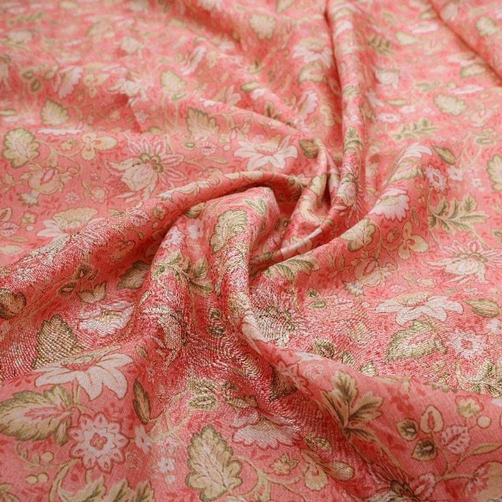 Peach Floral Printed Tusser Silk Fabric – ts 0 022167 110 1