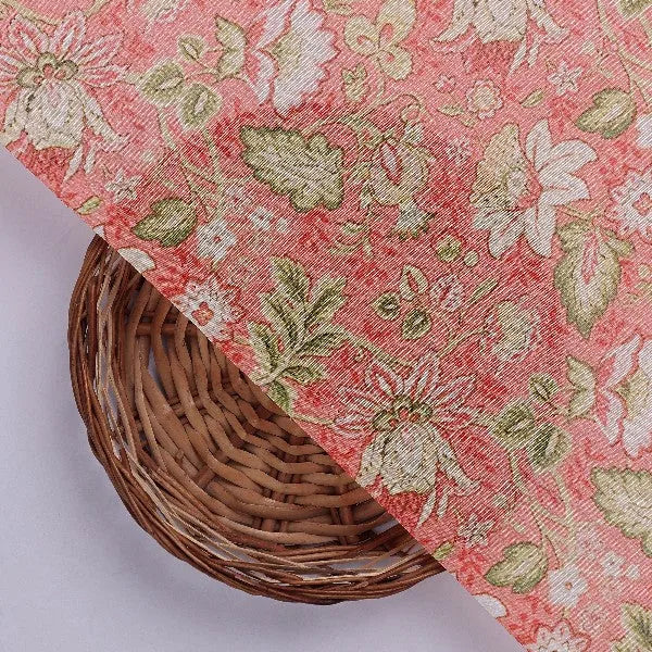 Peach Floral Printed Tusser Silk Fabric – ts 0 022167 110 3