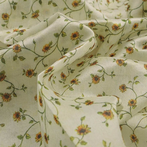Charming Sunflower Vine Print on Cream Tusser Silk Fabric – ts 0 ma01090 110 1