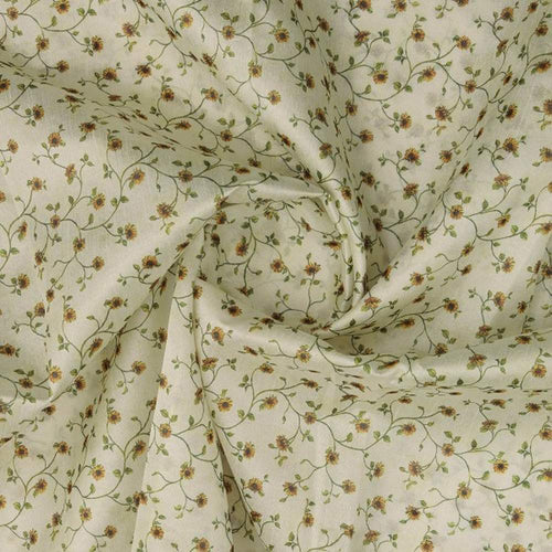 Charming Sunflower Vine Print on Cream Tusser Silk Fabric – ts 0 ma01090 110 2