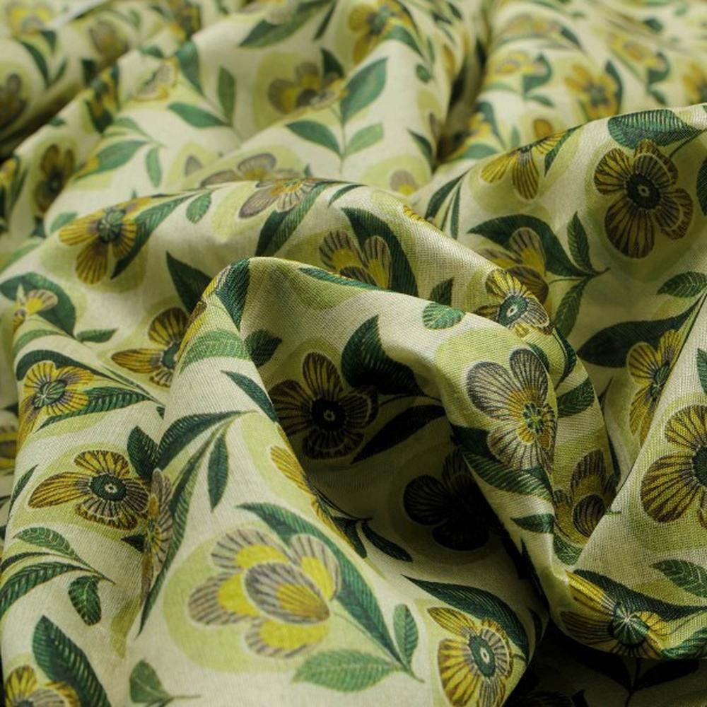 Yellow & Green Retro Floral Tusser Silk Fabric for Kurtis – ts 0 ma01093 110 1