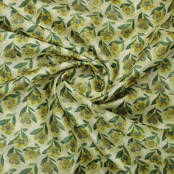 Yellow & Green Retro Floral Tusser Silk Fabric for Kurtis – ts 0 ma01093 110 2