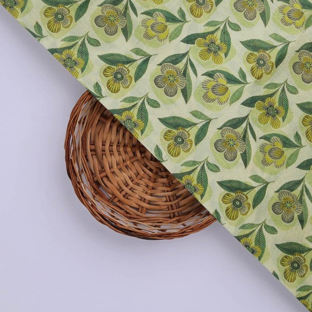 Yellow & Green Retro Floral Tusser Silk Fabric for Kurtis – ts 0 ma01093 110 3