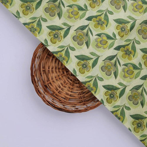 Yellow & Green Retro Floral Tusser Silk Fabric for Kurtis – ts 0 ma01093 110 3