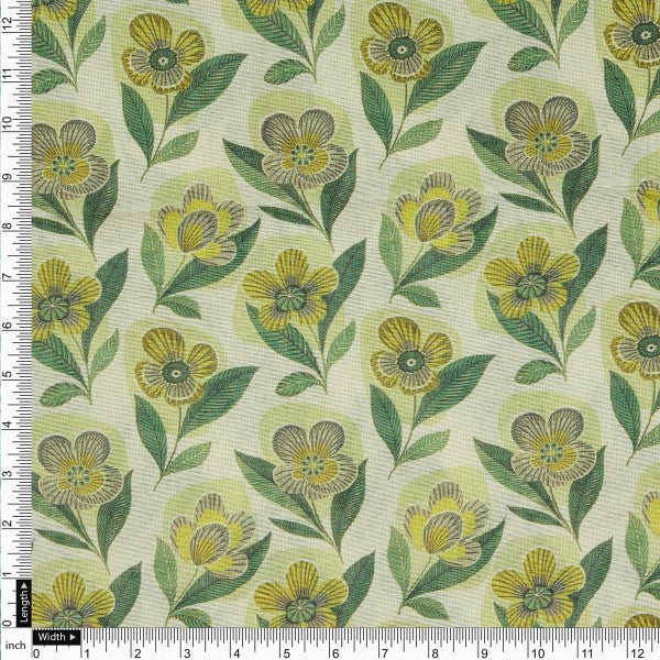 Yellow & Green Retro Floral Tusser Silk Fabric for Kurtis – ts 0 ma01093 110 4