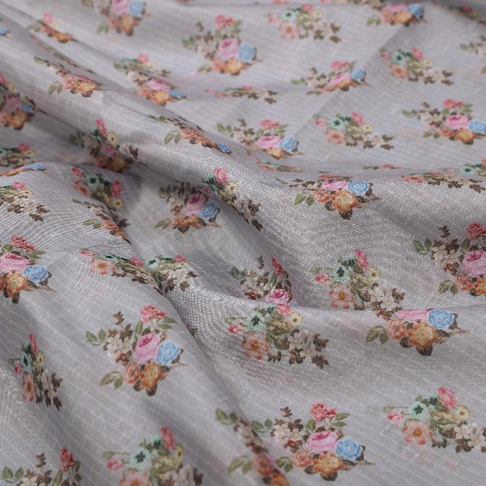 Grey Tusser Silk with Floral Bouquet Print – ts 0 ma017209 110 1